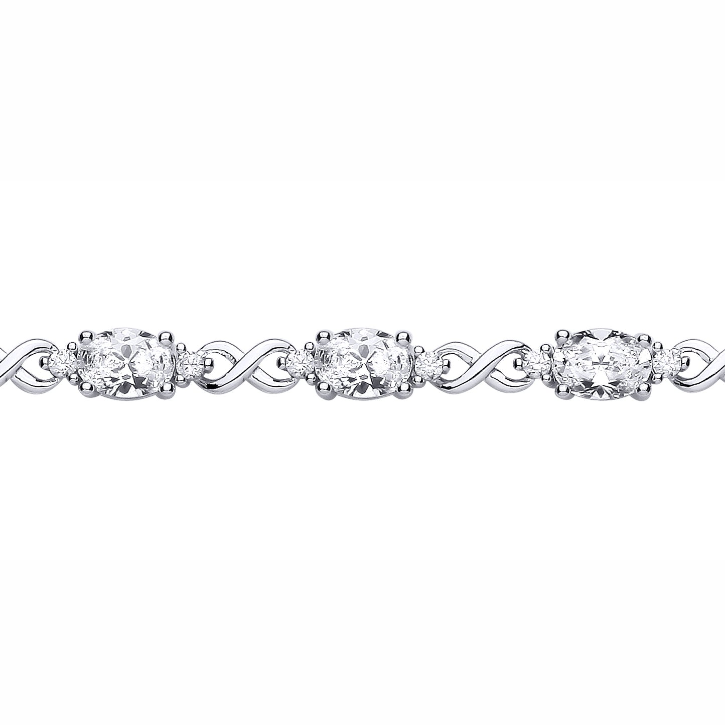 Silver  Oval CZ Infinity Kisses Ribbon Twist Tennis Bracelet - GVB617