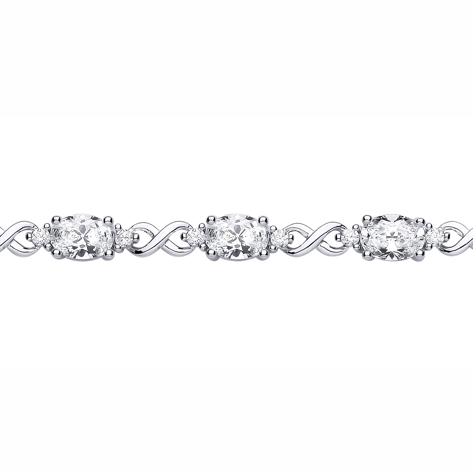 Silver  Oval CZ Infinity Kisses Ribbon Twist Tennis Bracelet - GVB617