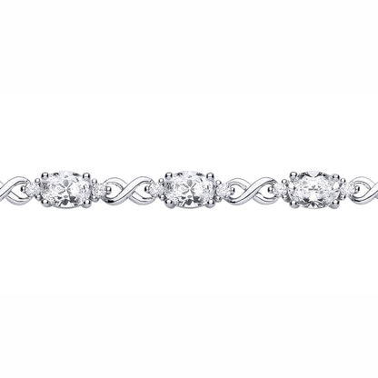 Silver  Oval CZ Infinity Kisses Ribbon Twist Tennis Bracelet - GVB617