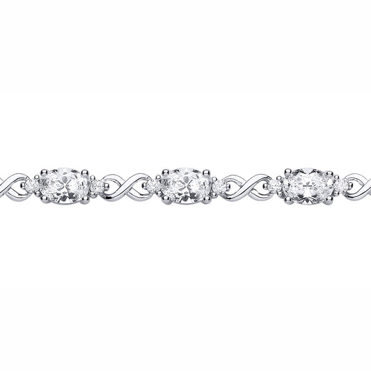 Silver  Oval CZ Infinity Kisses Ribbon Twist Tennis Bracelet - GVB617
