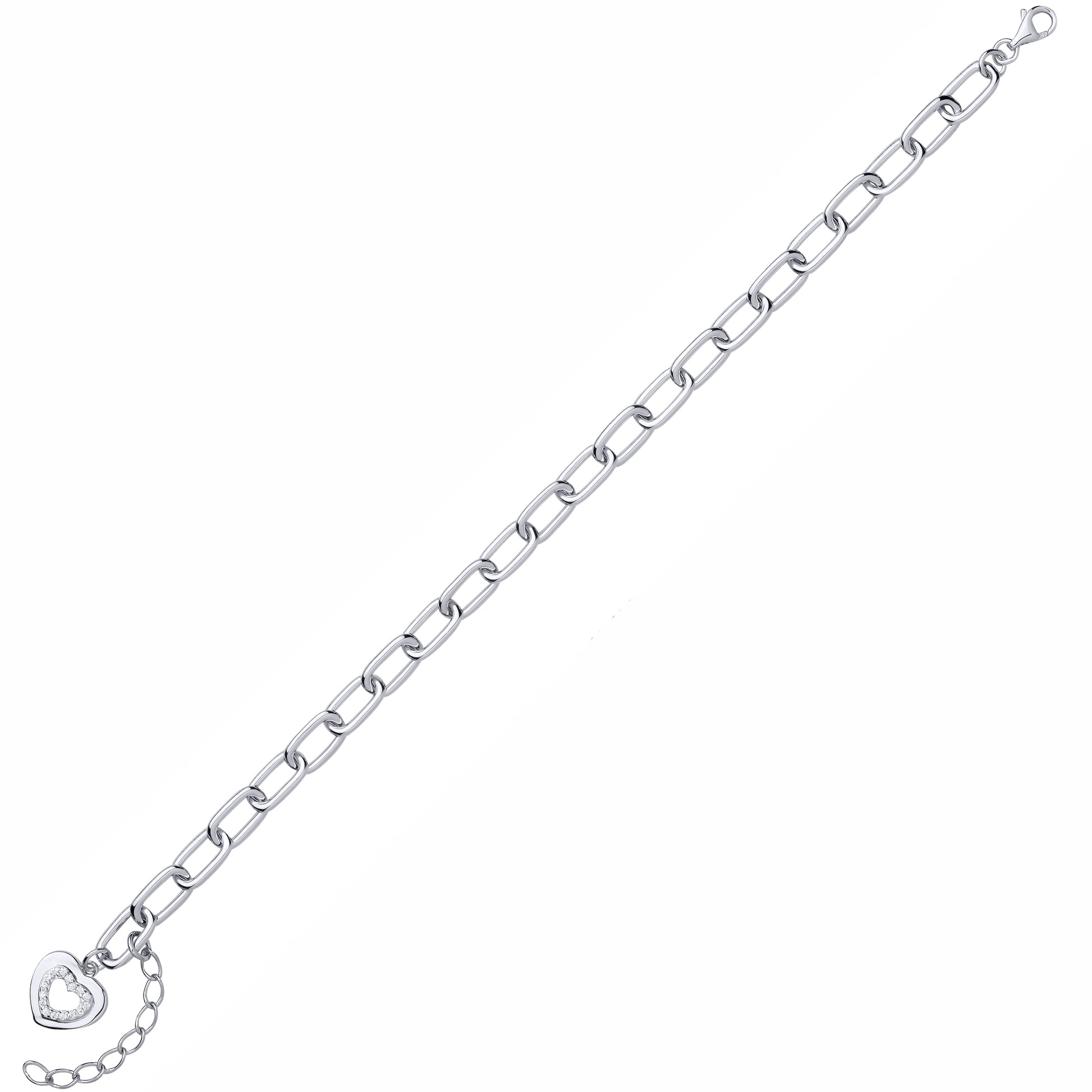 Sterling Silver  Paper Link CZ Heart Charm Bracelet - GVB618