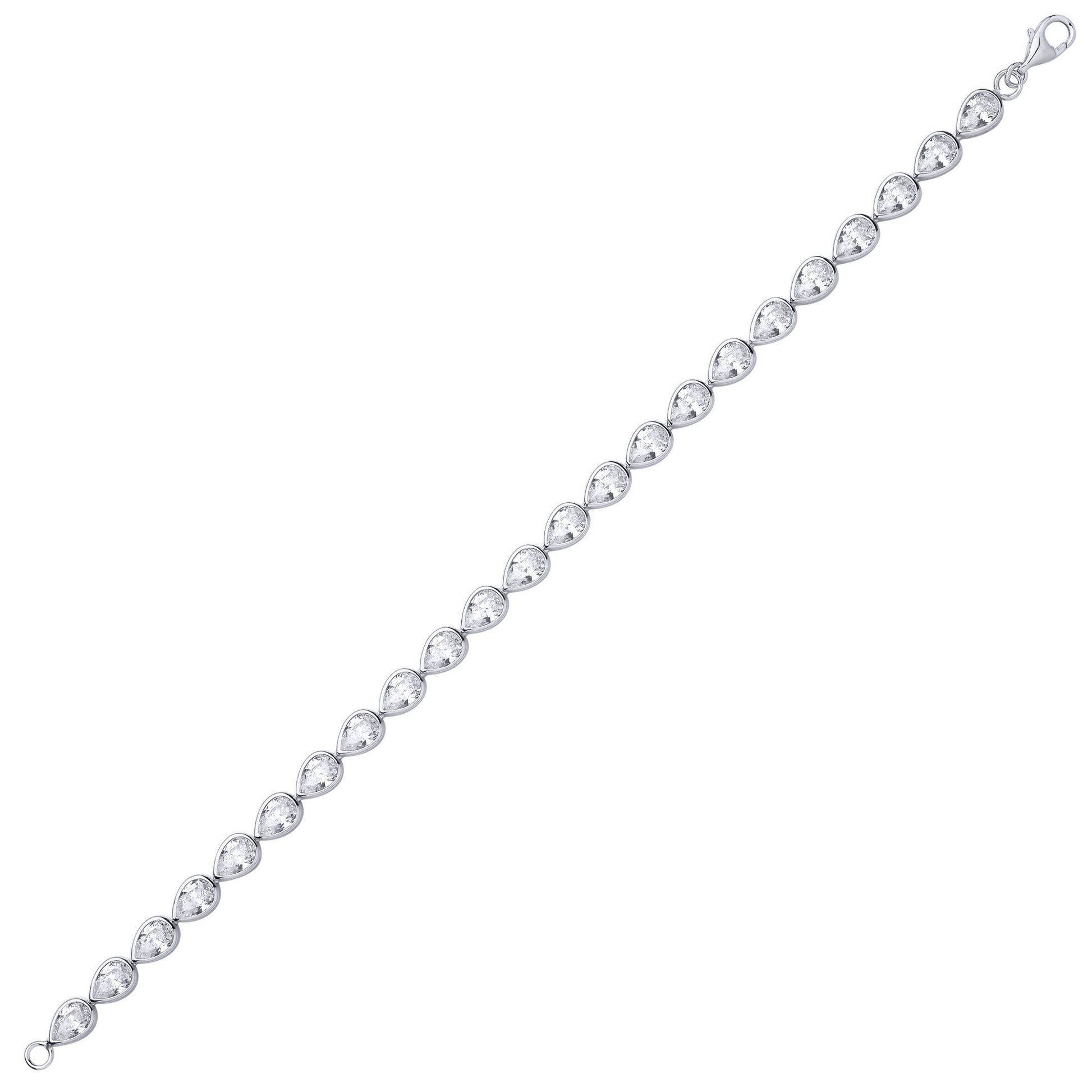 Silver  Pear CZ Bezel Halo Tears of Joy Tennis Bracelet - GVB619