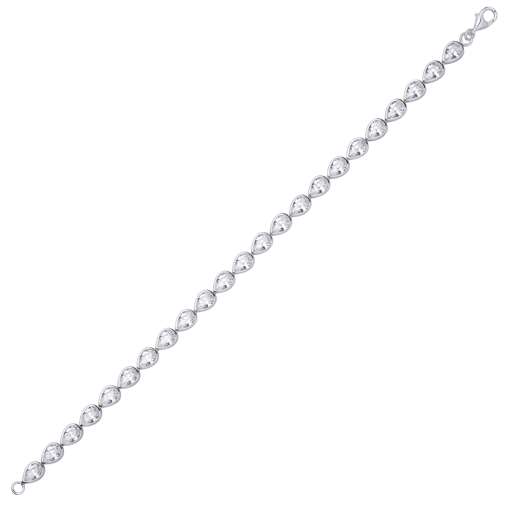 Sterling Silver Pear Drop Tennis Bracelet - GVB619