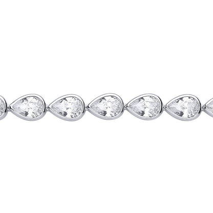 Silver  Pear CZ Bezel Halo Tears of Joy Tennis Bracelet - GVB619