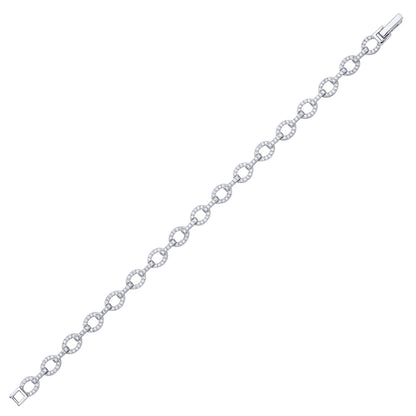 Silver  CZ Flat Oval Link Pave Chain Link Bracelet - GVB620