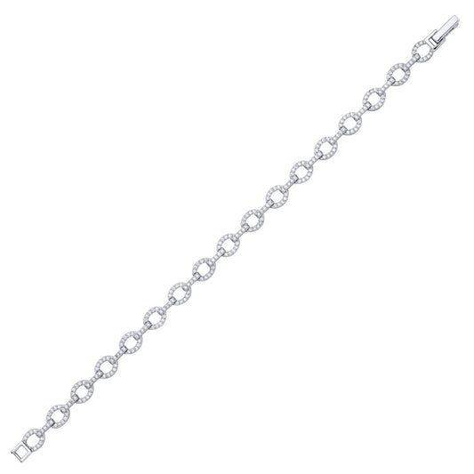 Silver  CZ Flat Oval Link Pave Chain Link Bracelet - GVB620