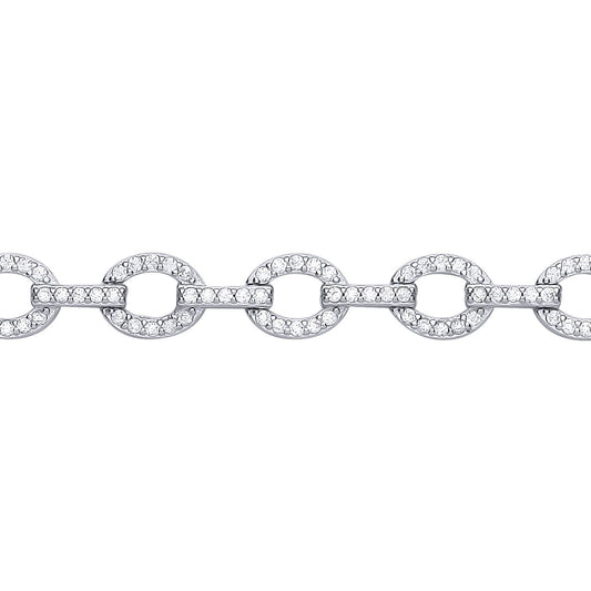 Silver  CZ Flat Oval Link Pave Chain Link Bracelet - GVB620