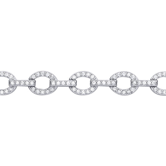 Sterling Silver CZ Oval Rolo Charm Bracelet - GVB620