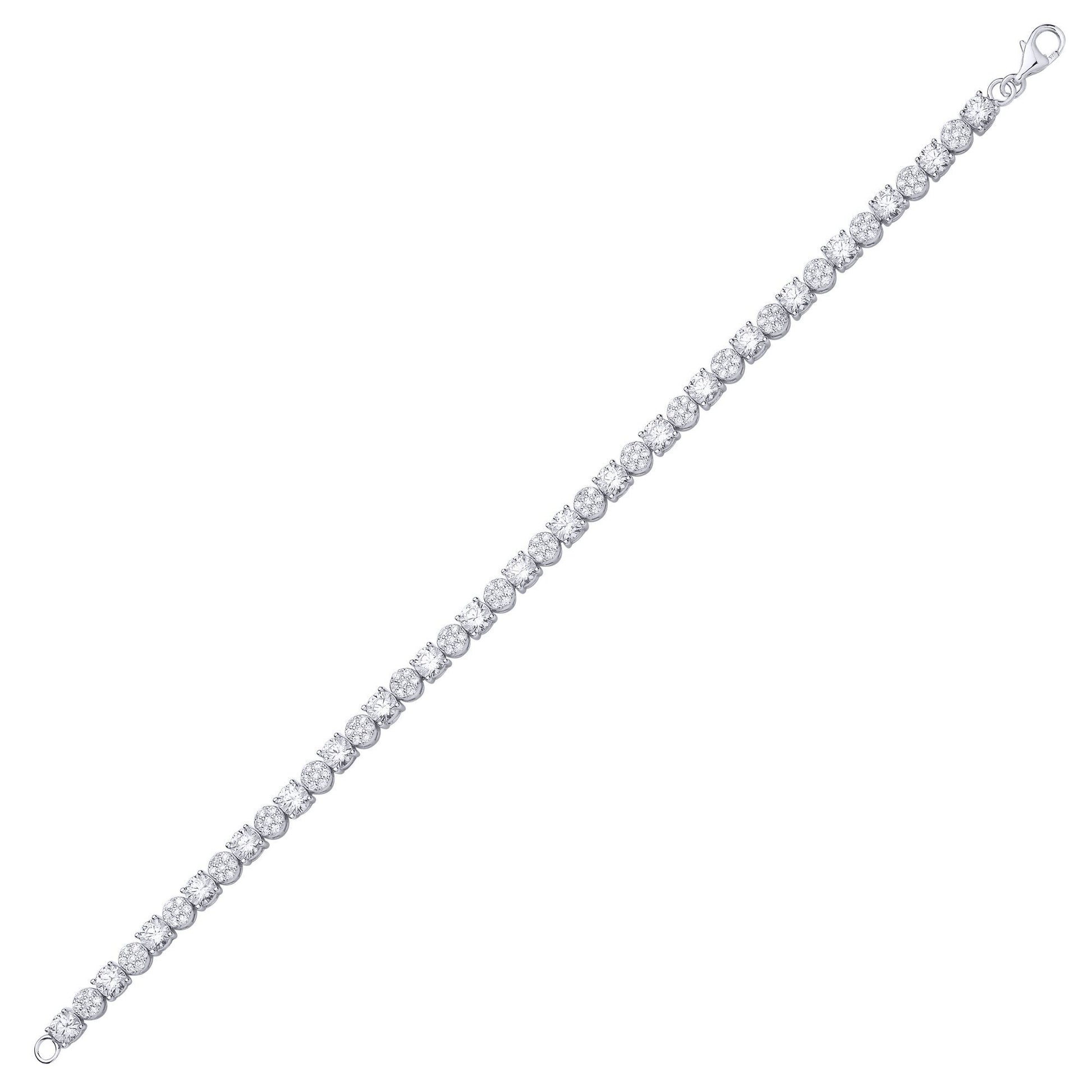 Silver  CZ Alternating Multi-Faceted Cluster Tennis Bracelet - GVB622