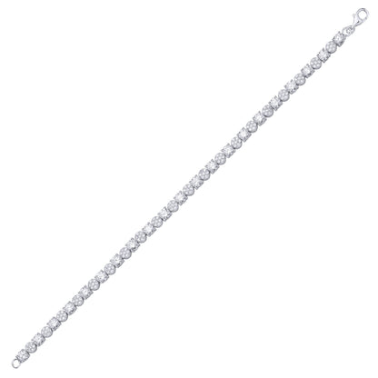 Silver  CZ Alternating Multi-Faceted Cluster Tennis Bracelet - GVB622
