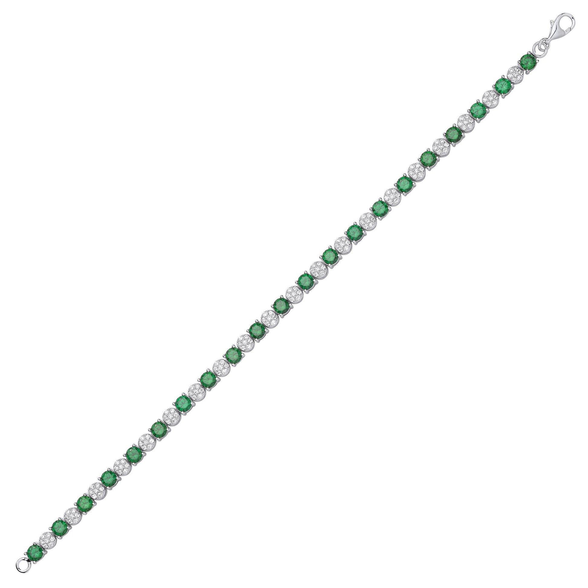 Sterling Silver Cluster CZ & Emerald Tennis Bracelet - GVB622EM
