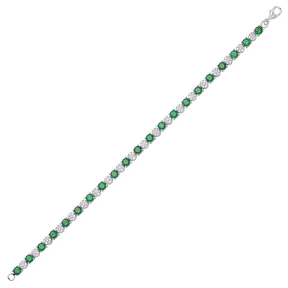 Sterling Silver Cluster CZ & Emerald Tennis Bracelet - GVB622EM