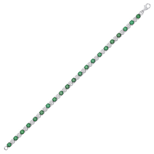 Sterling Silver Cluster CZ & Emerald Tennis Bracelet - GVB622EM