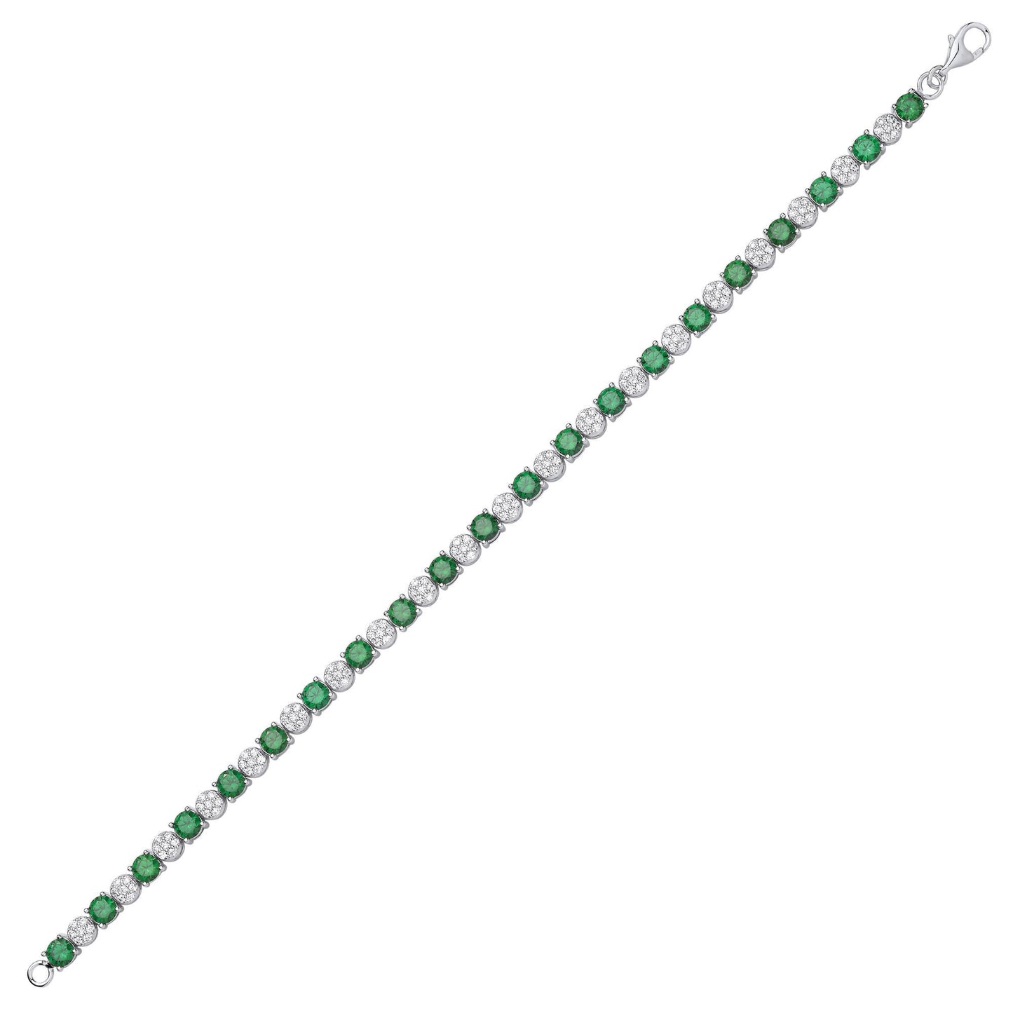 Silver  Green CZ Alternating Multi-Faceted Cluster Tennis Bracelet - GVB622EM