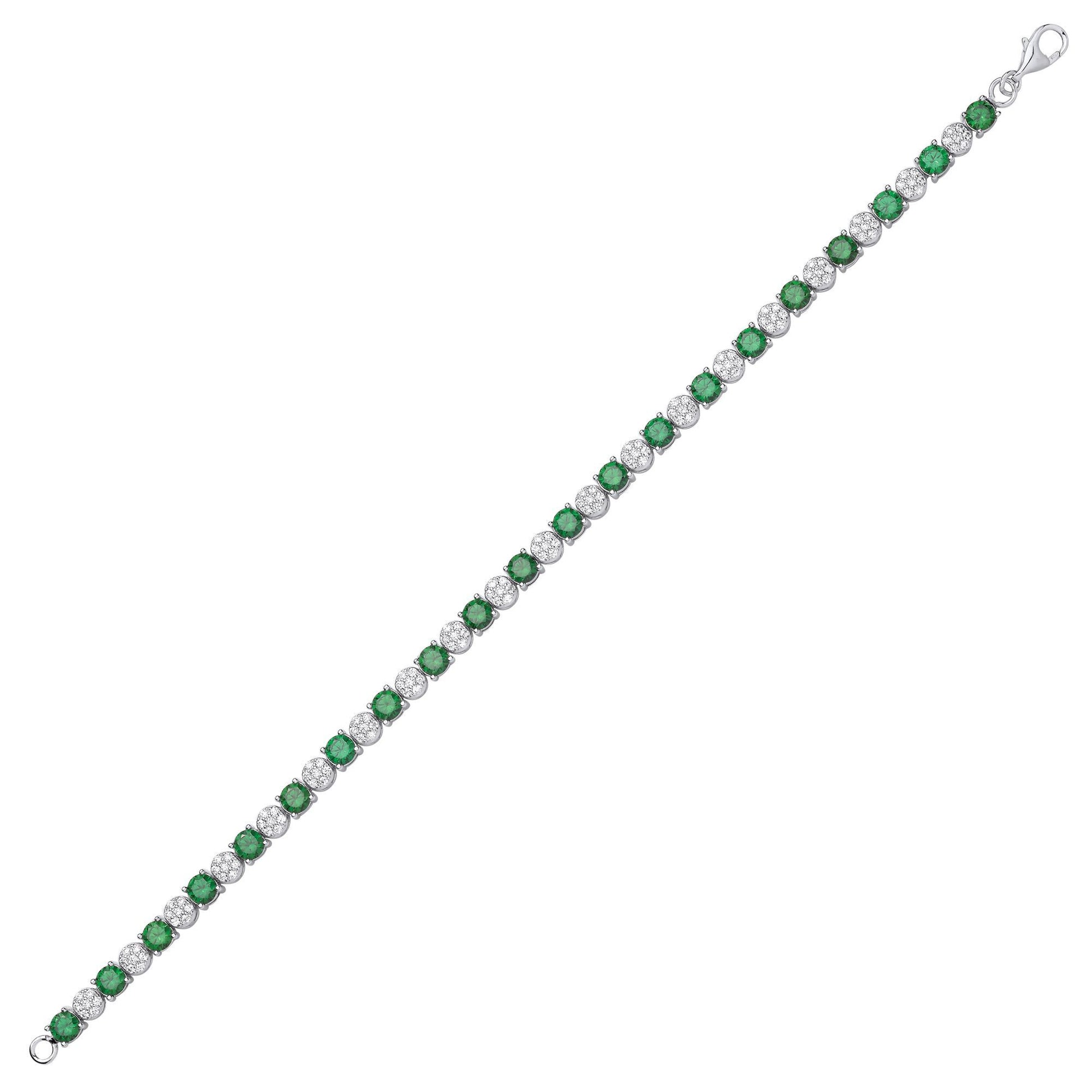 Silver  Green CZ Alternating Multi-Faceted Cluster Tennis Bracelet - GVB622EM