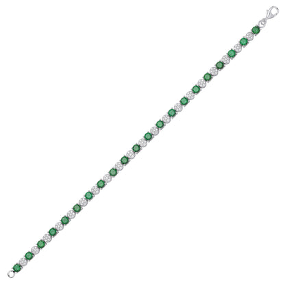 Silver  Green CZ Alternating Multi-Faceted Cluster Tennis Bracelet - GVB622EM