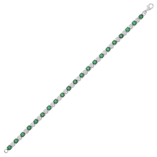 Silver  Green CZ Alternating Multi-Faceted Cluster Tennis Bracelet - GVB622EM