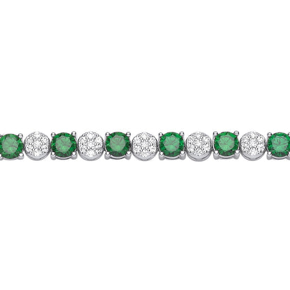 Sterling Silver Cluster CZ & Emerald Tennis Bracelet - GVB622EM
