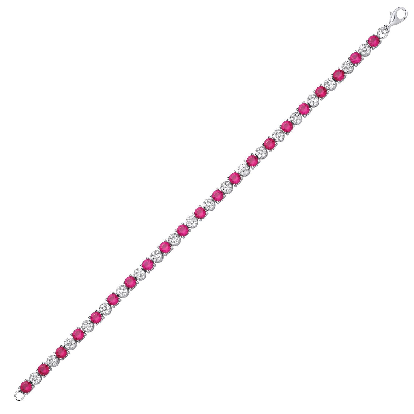 Silver  Red CZ Alternating Multi-Faceted Cluster Tennis Bracelet - GVB622RU