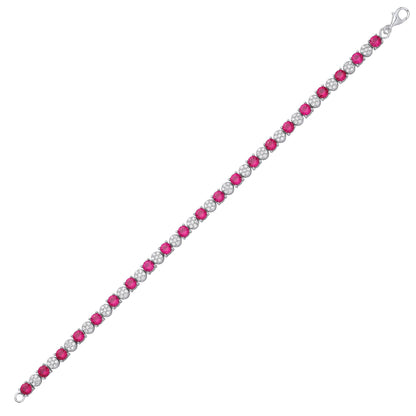 Silver  Red CZ Alternating Multi-Faceted Cluster Tennis Bracelet - GVB622RU