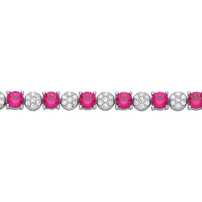Silver  Red CZ Alternating Multi-Faceted Cluster Tennis Bracelet - GVB622RU