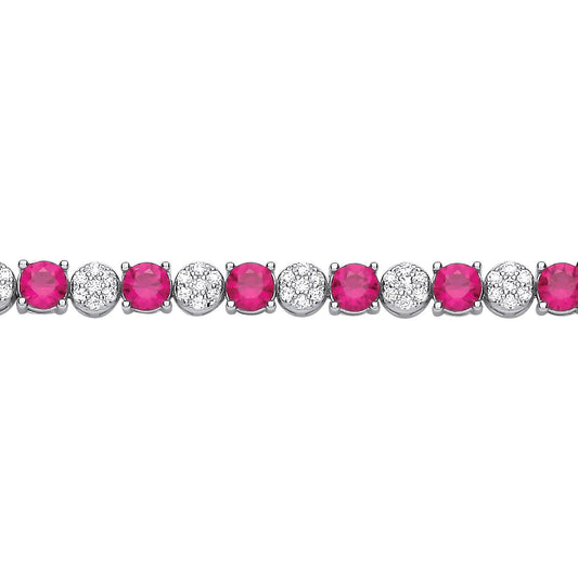 Silver  Red CZ Alternating Multi-Faceted Cluster Tennis Bracelet - GVB622RU