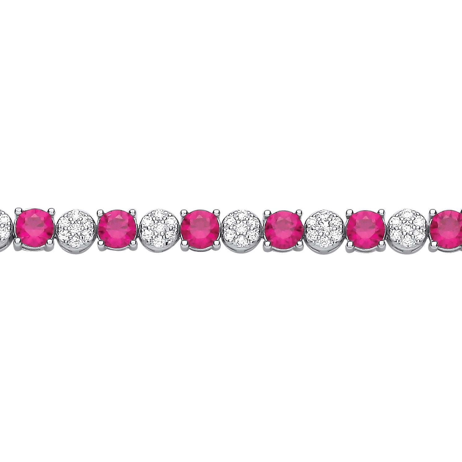 Sterling Silver Cluster CZ & Ruby Tennis Bracelet - GVB622RU