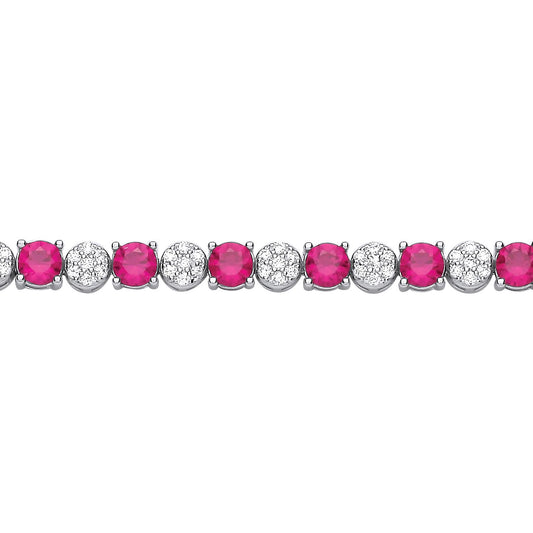Sterling Silver Cluster CZ & Ruby Tennis Bracelet - GVB622RU