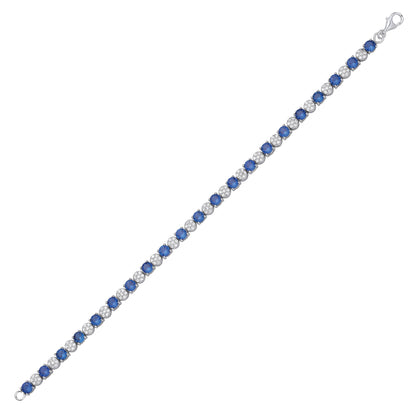 Silver  Blue CZ Alternating Multi-Faceted Cluster Tennis Bracelet - GVB622SAP
