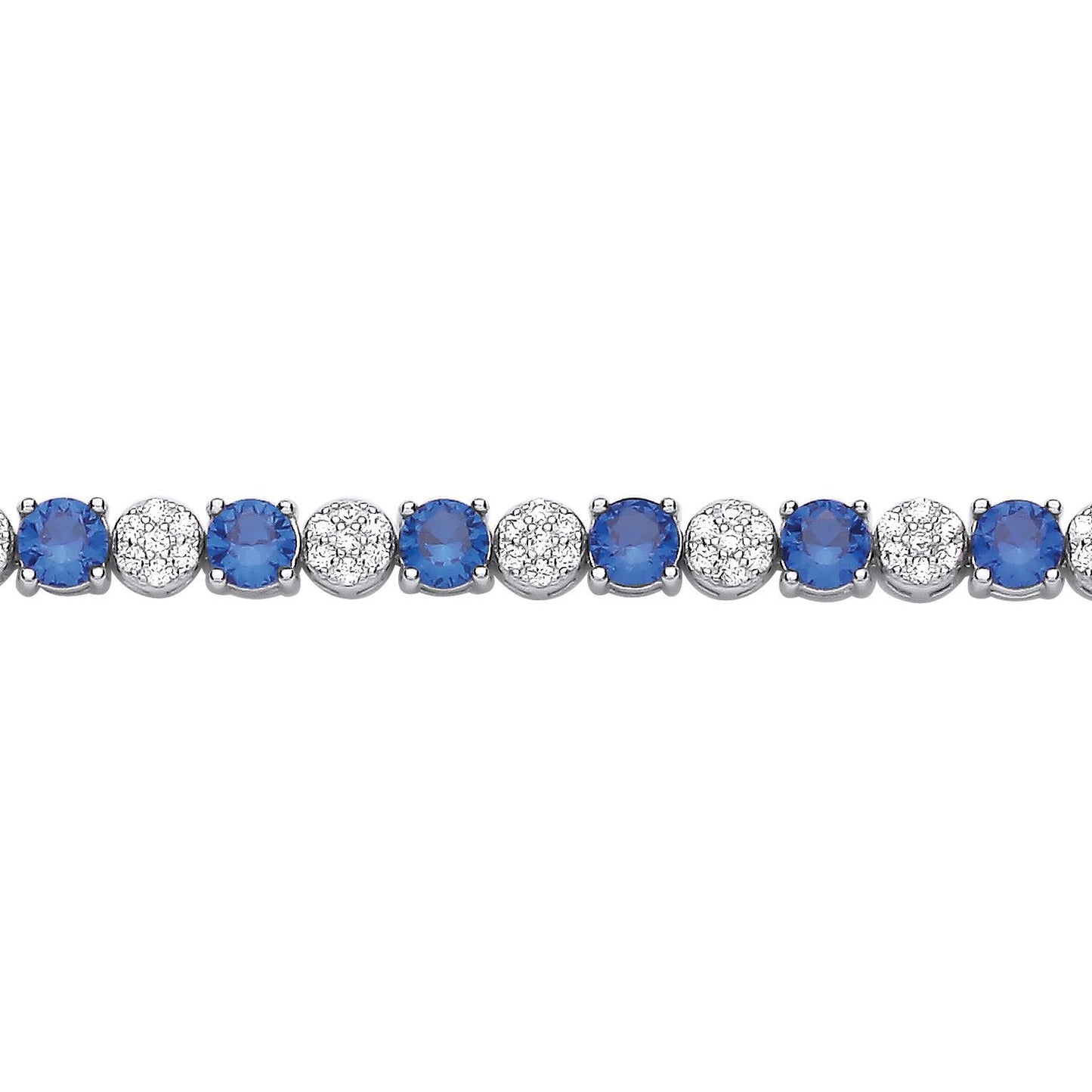 Silver  Blue CZ Alternating Multi-Faceted Cluster Tennis Bracelet - GVB622SAP