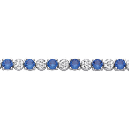 Silver  Blue CZ Alternating Multi-Faceted Cluster Tennis Bracelet - GVB622SAP