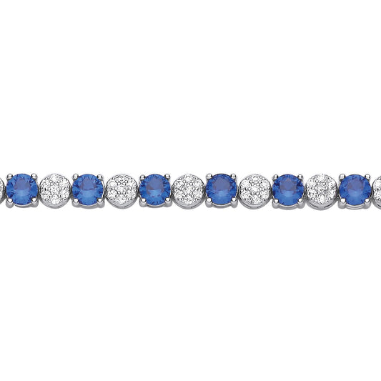 Silver  Blue CZ Alternating Multi-Faceted Cluster Tennis Bracelet - GVB622SAP