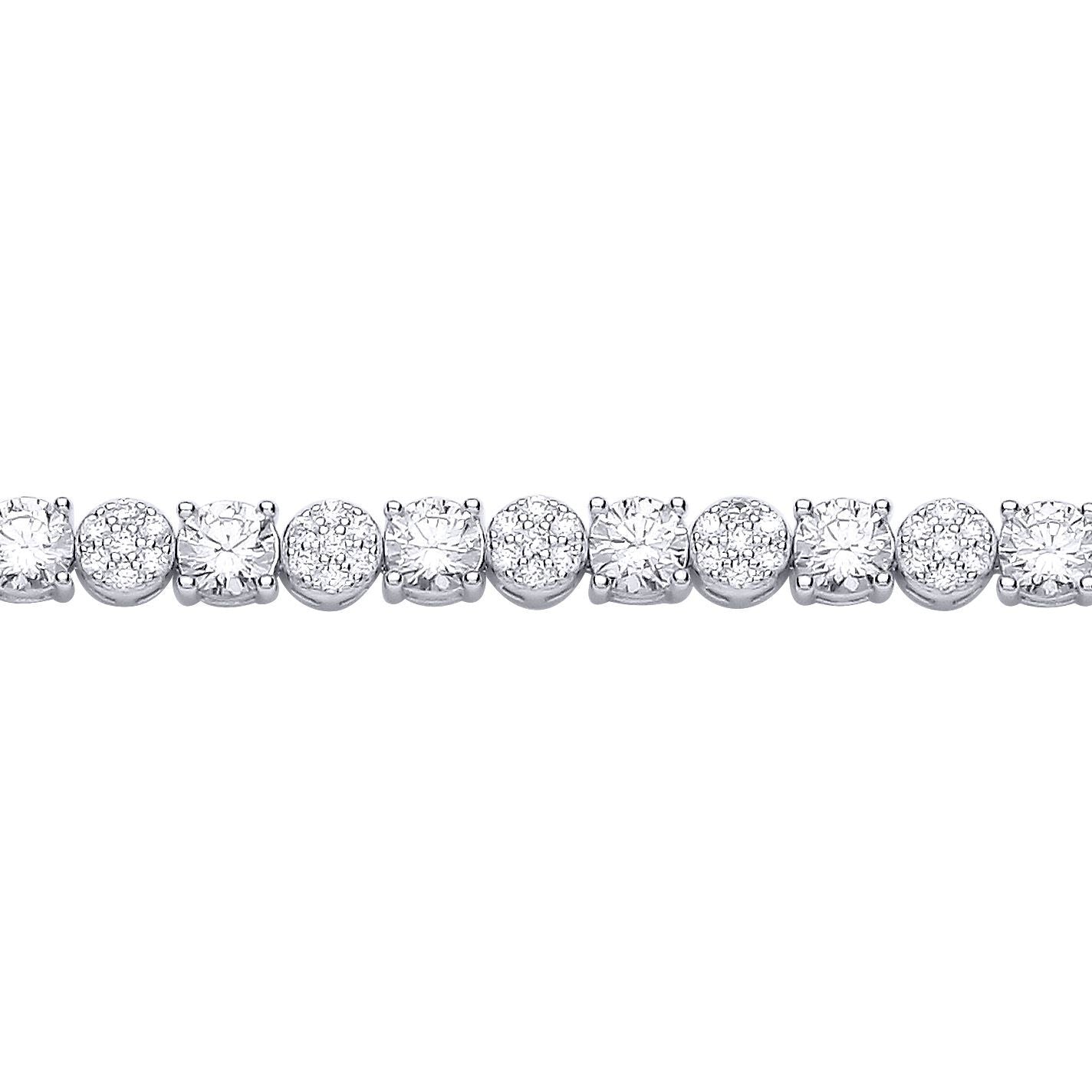 Silver  CZ Alternating Multi-Faceted Cluster Tennis Bracelet - GVB622