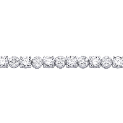 Silver  CZ Alternating Multi-Faceted Cluster Tennis Bracelet - GVB622