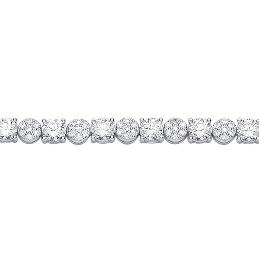Silver  CZ Alternating Multi-Faceted Cluster Tennis Bracelet - GVB622