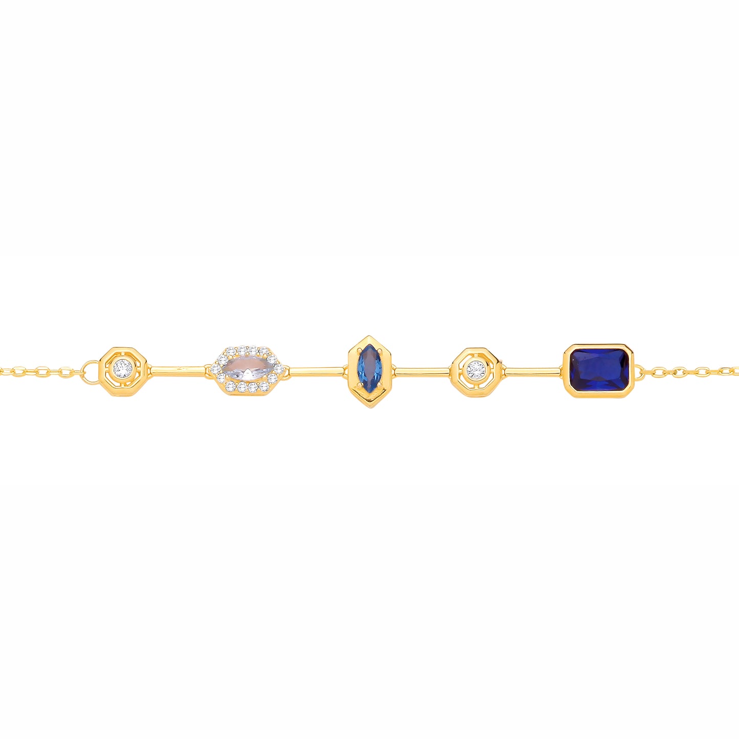 Gold-plated Silver  CZ & Blue Topaz Mismatched Marquise Bracelet - GVB623