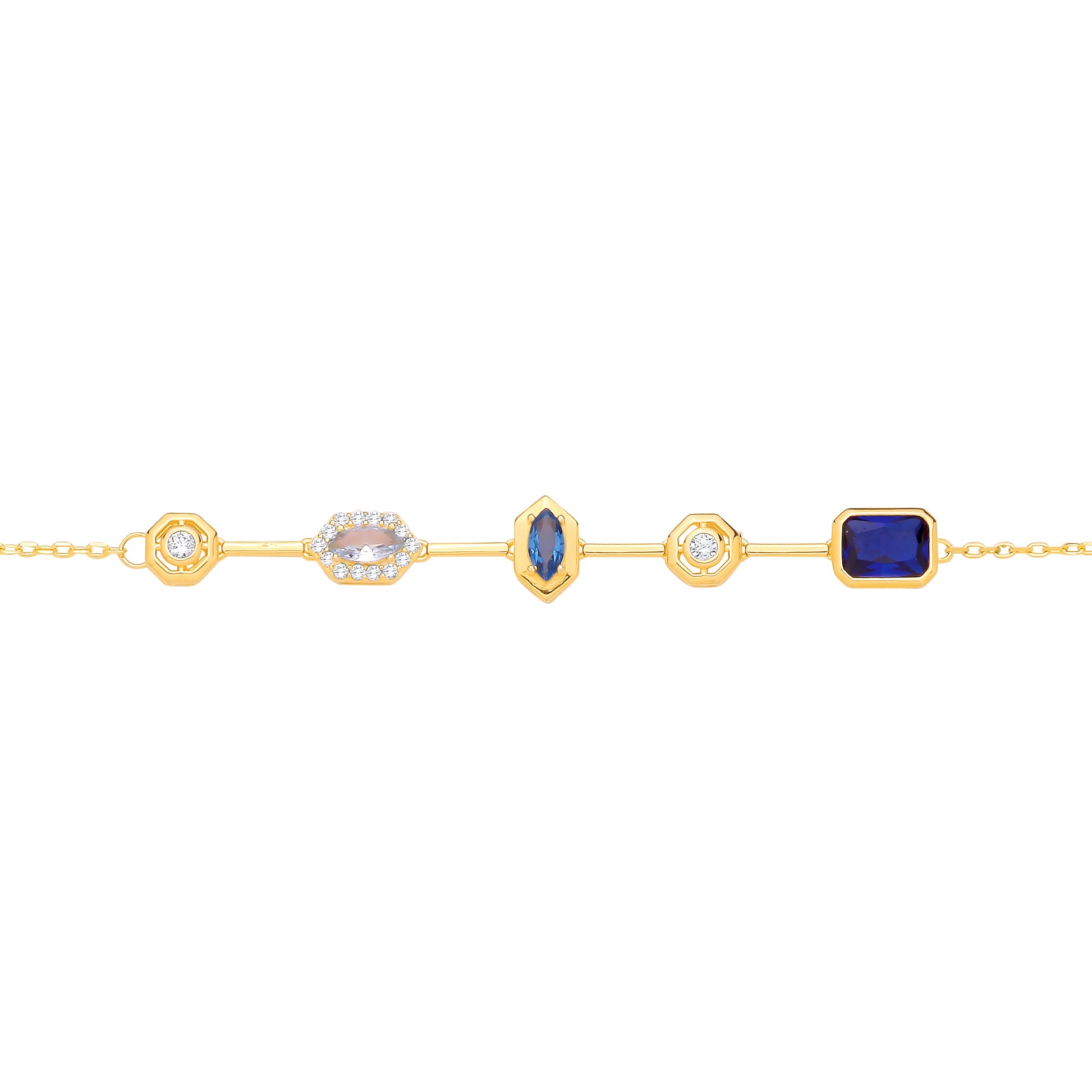 Gold-plated Silver  CZ & Blue Topaz Mismatched Marquise Bracelet - GVB623