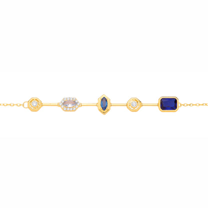 Gold-plated Silver  CZ & Blue Topaz Mismatched Marquise Bracelet - GVB623