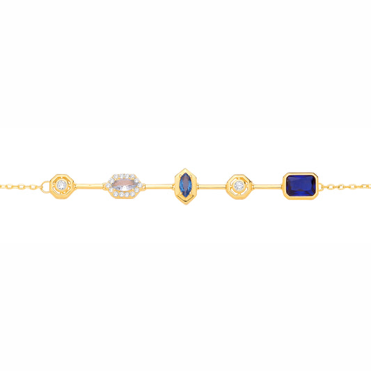 Gold-plated Silver  CZ & Blue Topaz Mismatched Marquise Bracelet - GVB623