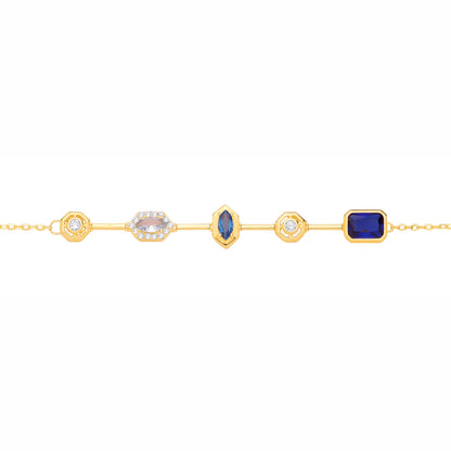 Gold-plated Silver  Blue CZ Mismatched Lucky Dip Charm Bracelet - GVB623