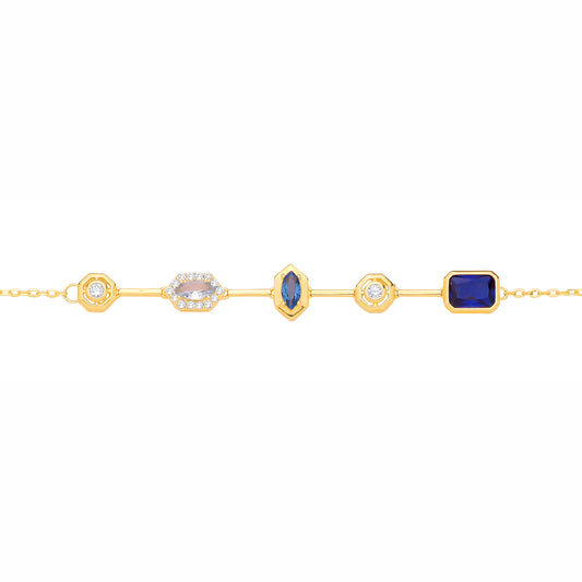 Gold-plated Silver  CZ & Blue Topaz Mismatched Marquise Bracelet - GVB623