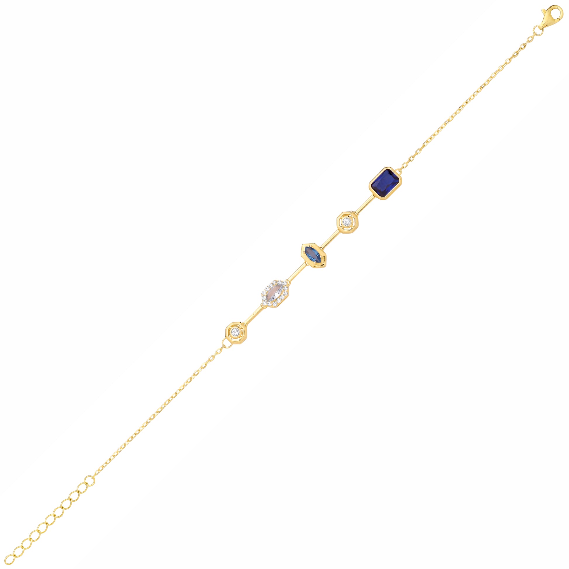 Gold-plated Silver  Blue CZ Mismatched Lucky Dip Charm Bracelet - GVB623