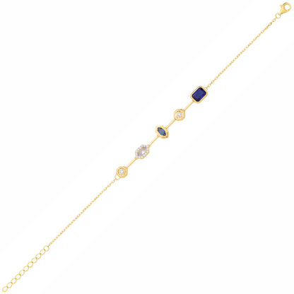 Gold-plated Silver  Blue CZ Mismatched Lucky Dip Charm Bracelet - GVB623