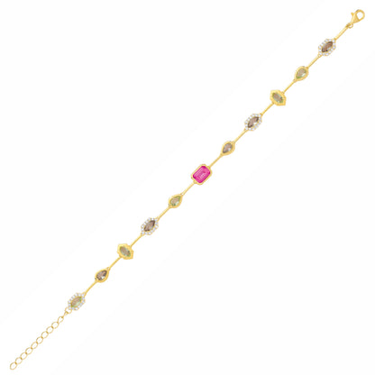 Gold-plated Silver  Oval Pearl CZ Lucky Dip Mismatched Bracelet - GVB624