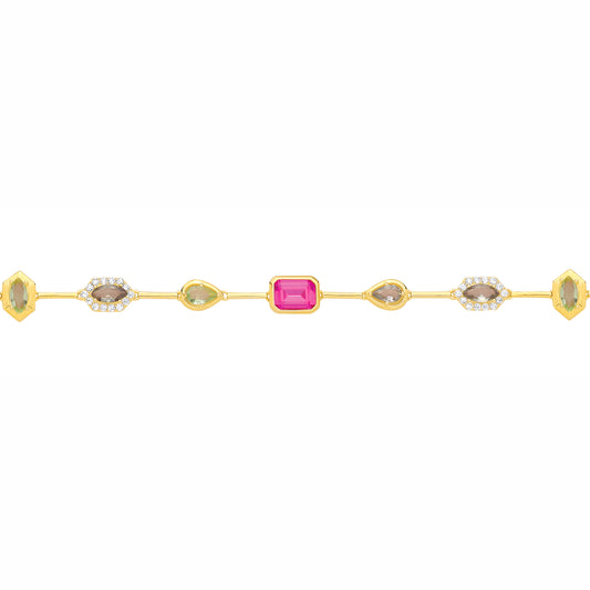 Gold-plated Sterling Silver  CZ, Rose & Peridot Mixed Cut Bracelet - GVB624