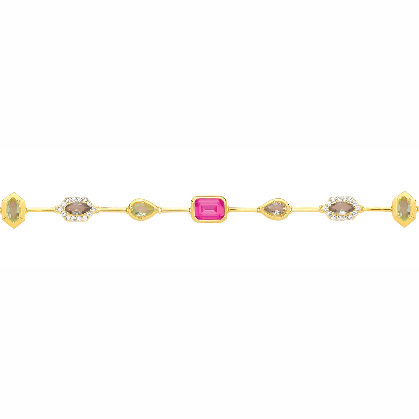 Gold-plated Silver  Oval Pearl CZ Lucky Dip Mismatched Bracelet - GVB624
