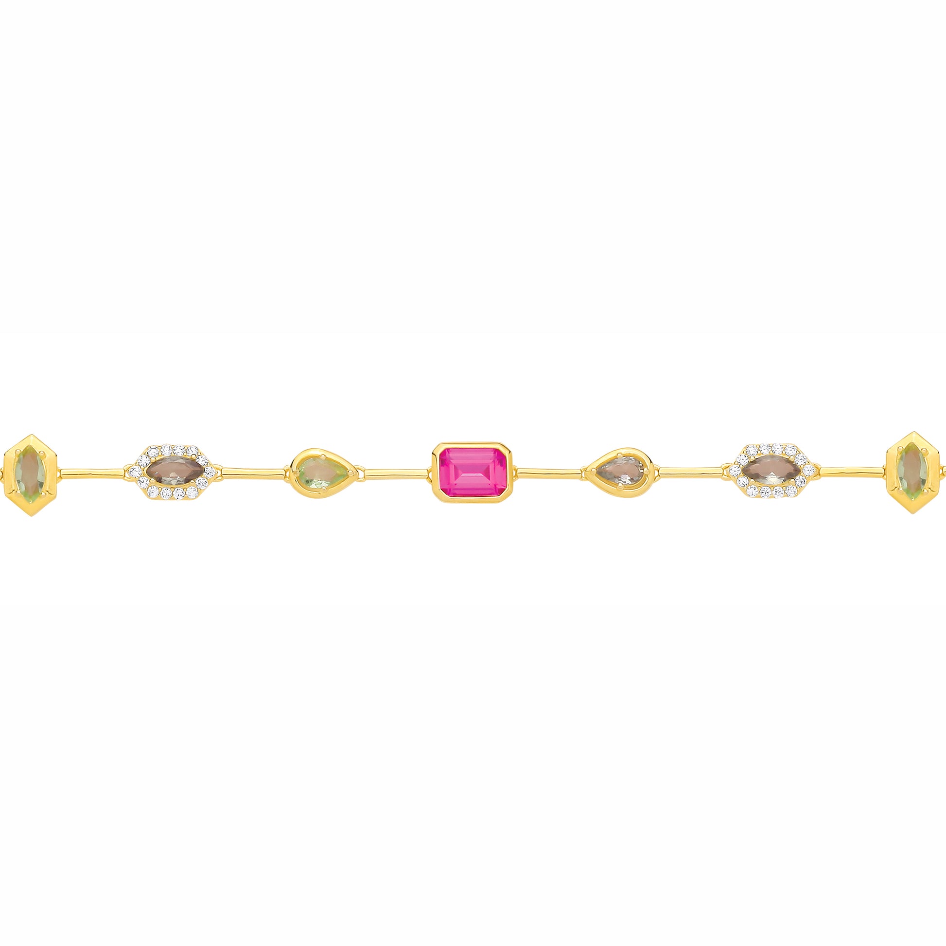 Gold-plated Silver  Oval Pearl CZ Lucky Dip Mismatched Bracelet - GVB624