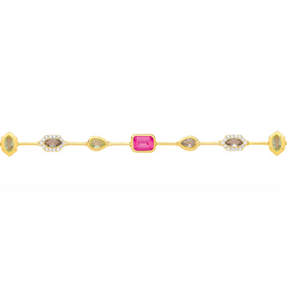 Gold-plated Silver  Oval Pearl CZ Lucky Dip Mismatched Bracelet - GVB624