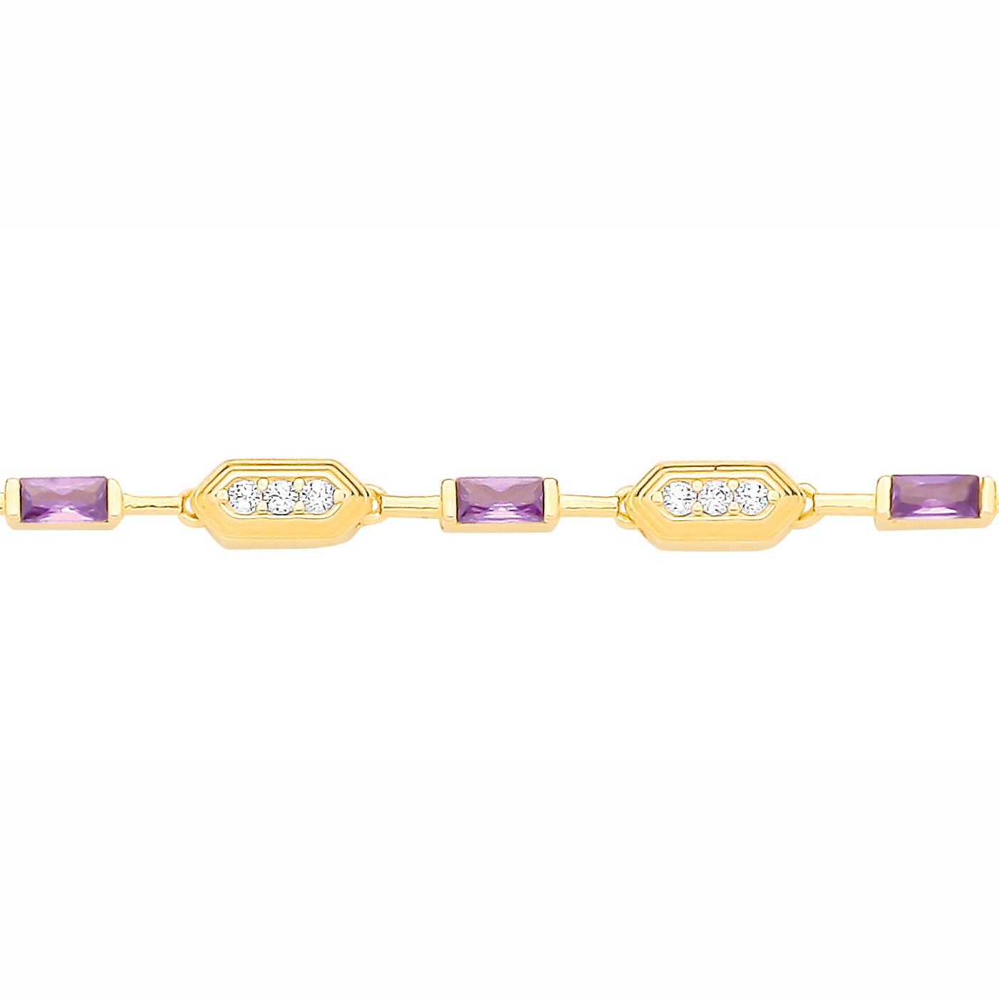 Gold-plated Sterling Silver  CZ & Amethyst Mixed Cut Bracelet - GVB625
