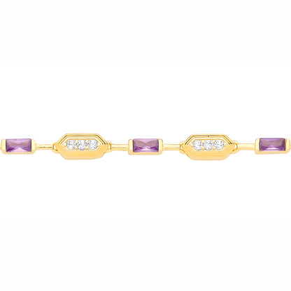 Gold-plated Sterling Silver  CZ & Amethyst Mixed Cut Bracelet - GVB625